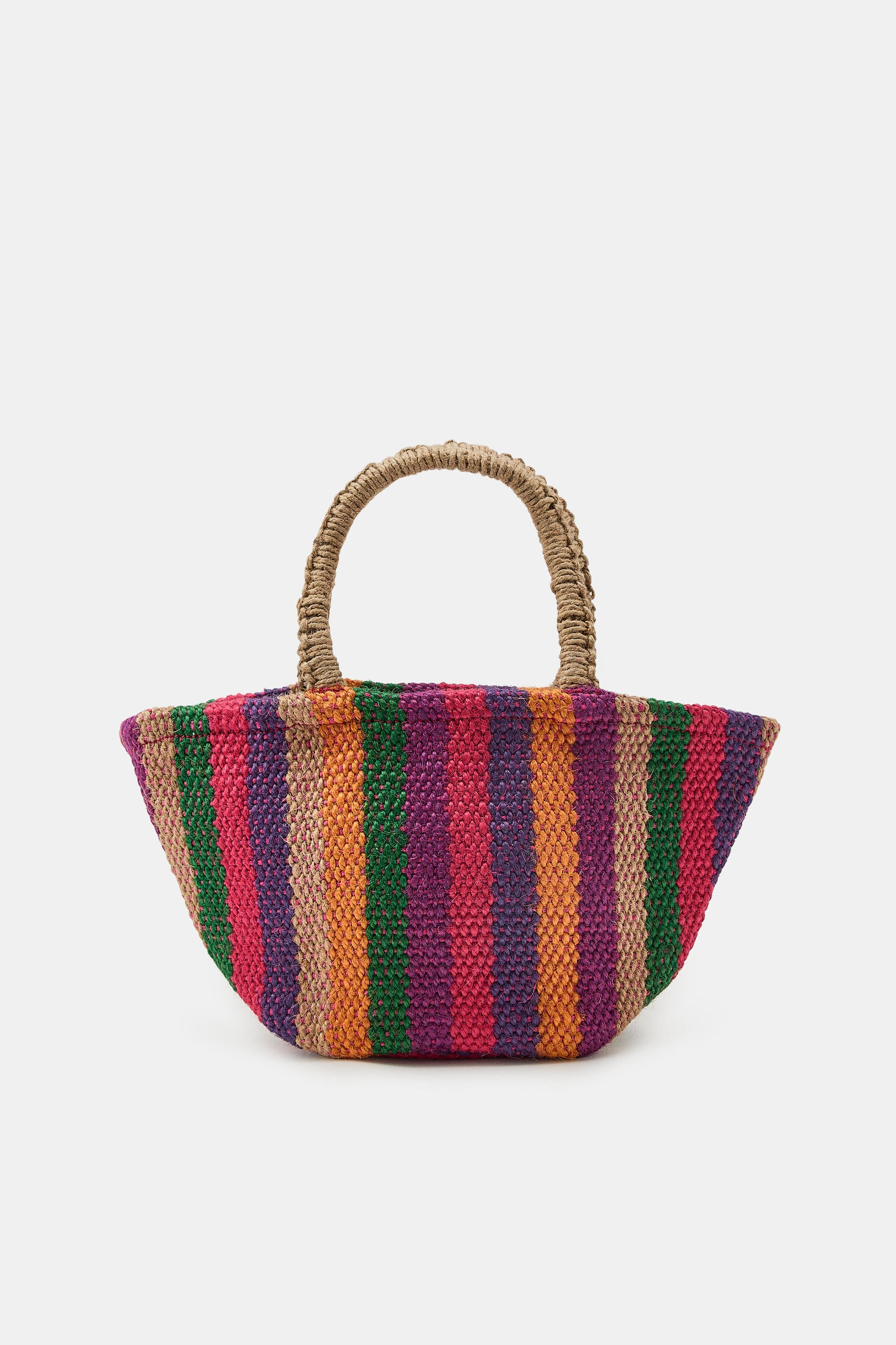MINI SAC OVALE RAYURES 100% JUTE